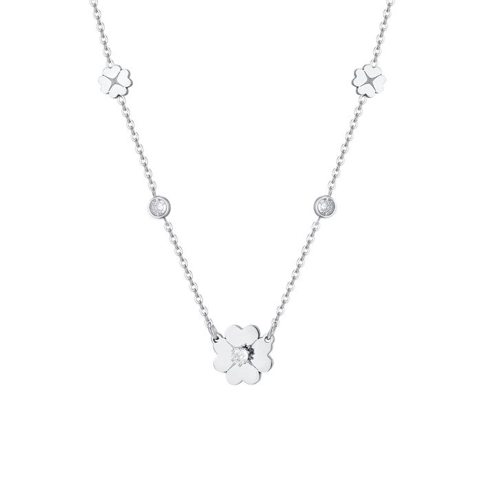 COLLANA DONNA IN ACCIAIO QUADRIFOGLI E ZIRCONI