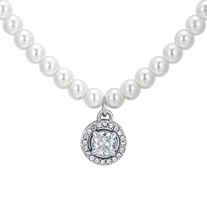 WOMEN'S NECKLACE IN STEEL, PEARLS AND WHITE ZIRCON