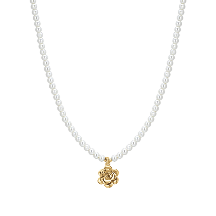 COLLANA DONNA IN ACCIAIO IP GOLD PERLE E ROSA