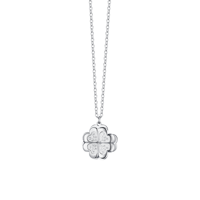 COLLIER EN ACIER POUR FEMME AVEC TRÈFLE À QUATRE FEUILLES TOURNANT