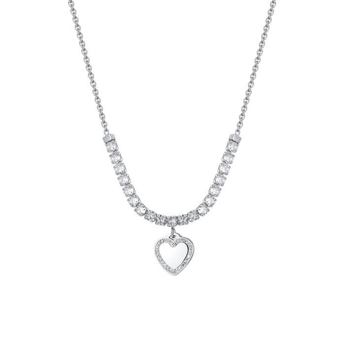 COLLANA TENNIS DONNA IN ACCIAIO CUORE E ZIRCONI
