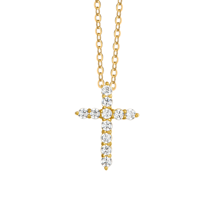 WOMEN'S NECKLACE IN IP GOLD STEEL WITH WHITE ZIRCON CROSS