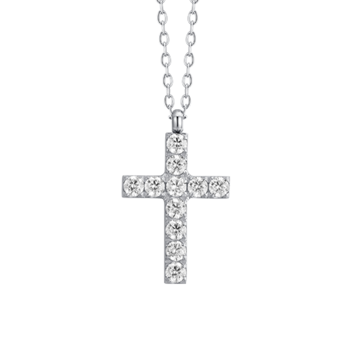 COLLANA DONNA IN ACCIAIO CON CROCE E ZIRCONI BIANCHI
