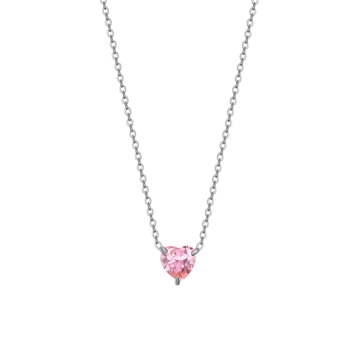 COLLANA DONNA IN ACCIAIO CON CUORE CRISTALLO ROSA