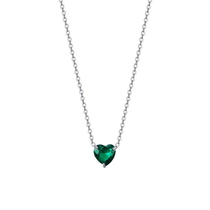 COLLANA DONNA IN ACCIAIO CON CUORE CRISTALLO VERDE