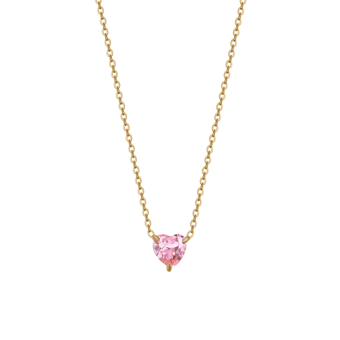 COLLANA DONNA IN ACCIAIO E IP GOLD CON CUORE CRISTALLO ROSA