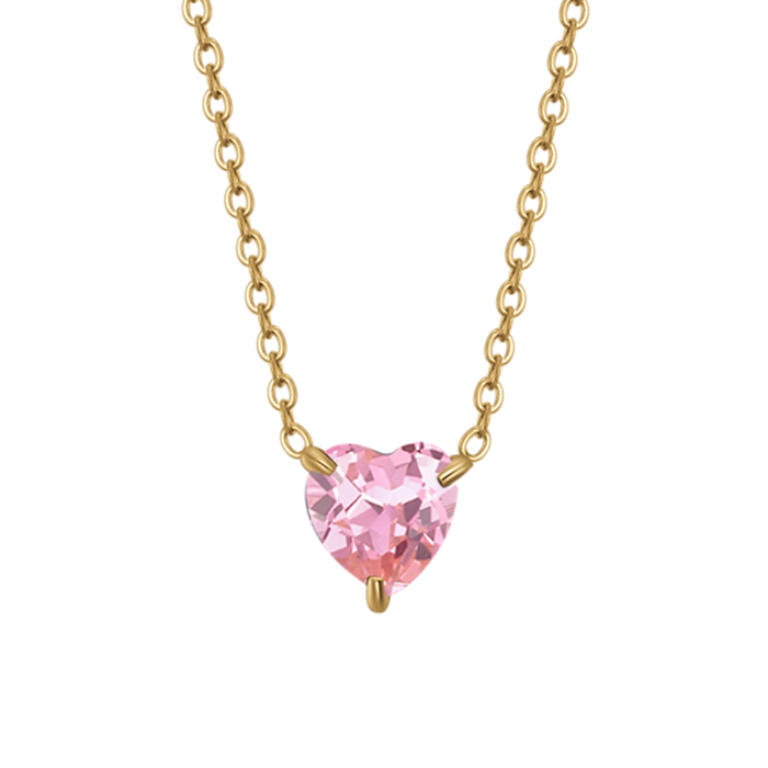 COLLANA DONNA IN ACCIAIO E IP GOLD CON CUORE CRISTALLO ROSA