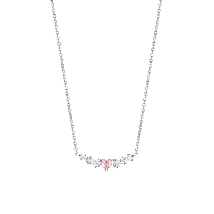 COLLANA DONNA IN ACCIAIO CON CUORE ROSA E CRISTALLI BIANCHI
