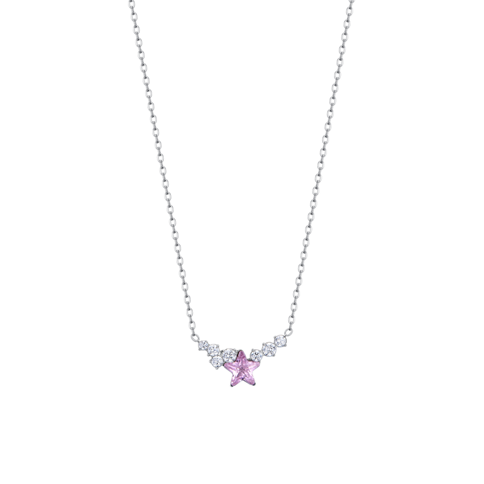 COLLANA DONNA IN ACCIAIO CON STELLA ROSA E CRISTALLI BIANCHI