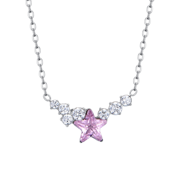 COLLANA DONNA IN ACCIAIO CON STELLA ROSA E CRISTALLI BIANCHI