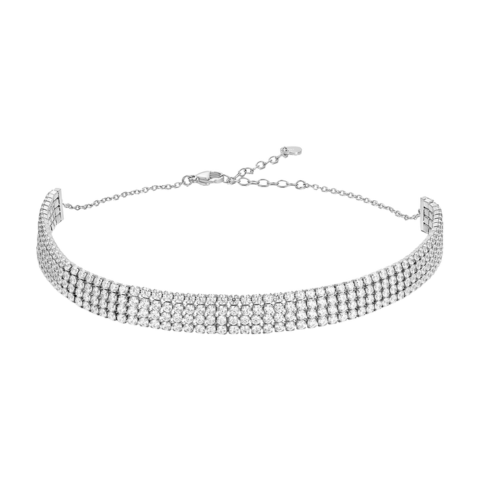 COLLANA CHOKER TENNIS DONNA IN ACCIAIO CON ZIRCONI BIANCHI