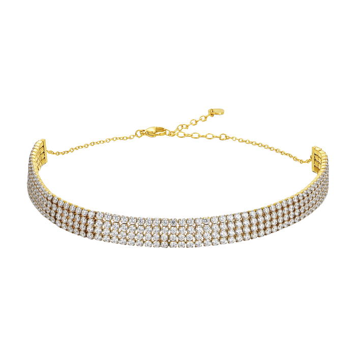COLLANA CHOKER TENNIS DONNA IN ACCIAIO IP GOLD CON ZIRCONI BIANCHI