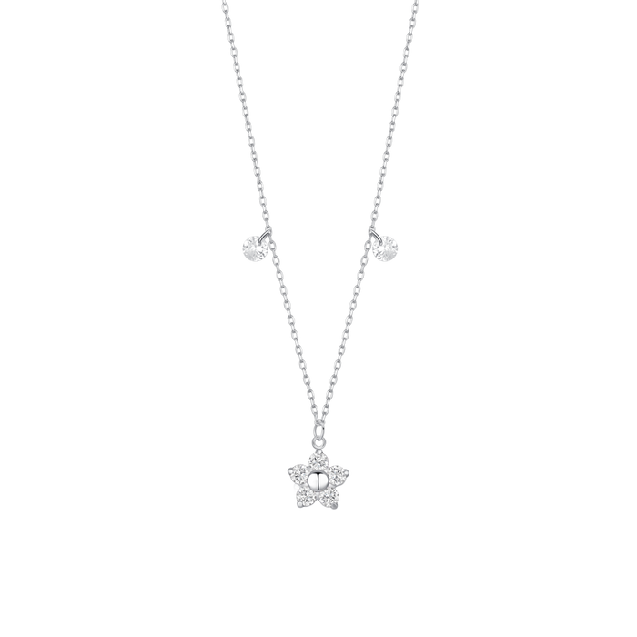 COLLANA DONNA IN ACCIAIO CON PENDENTE FIORE CON E PETALI ZICONE BIANCO