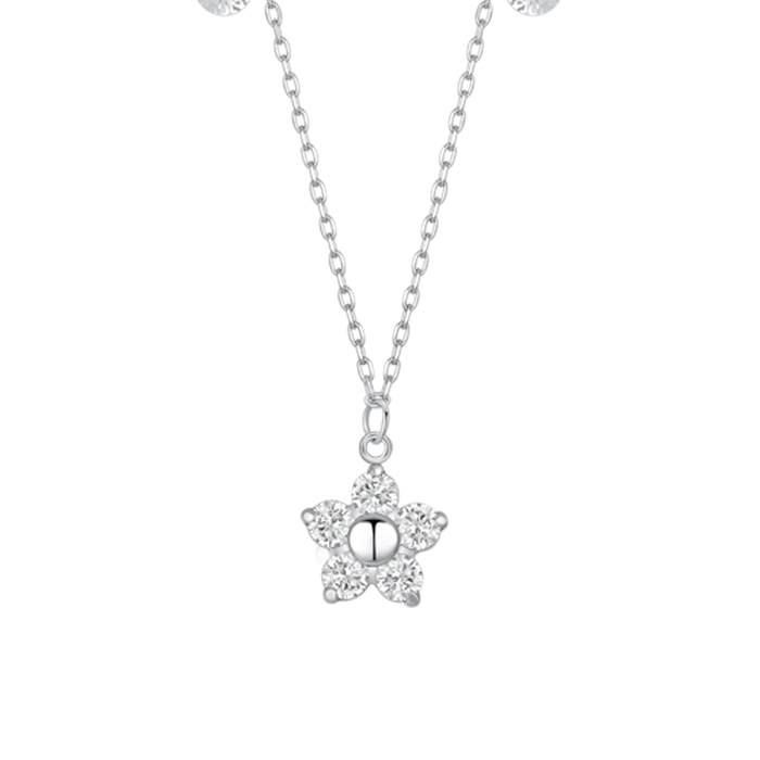 COLLANA DONNA IN ACCIAIO CON PENDENTE FIORE CON E PETALI ZICONE BIANCO