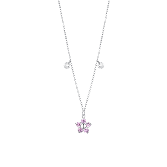 COLLANA DONNA IN ACCIAIO CON PENDENTE FIORE CON E PETALI ZICONE MAGENTA