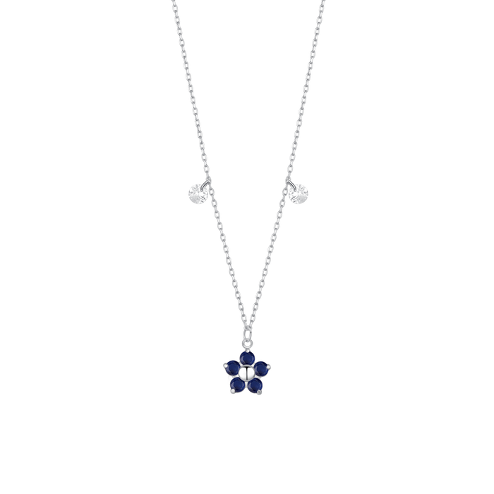 COLLANA DONNA IN ACCIAIO CON PENDENTE FIORE CON E PETALI ZICONE BLU