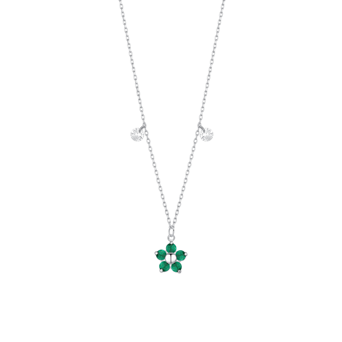 COLLANA DONNA IN ACCIAIO CON PENDENTE FIORE CON E PETALI ZICONE VERDE