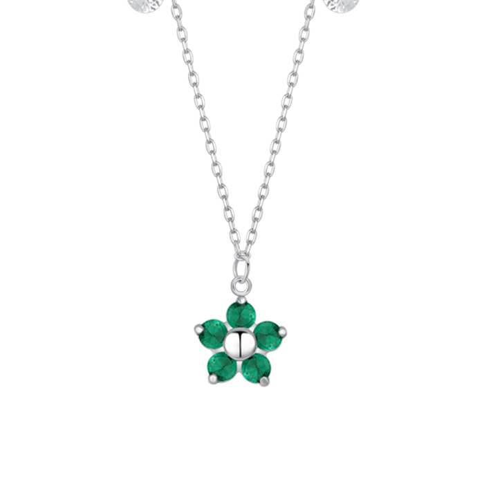 COLLANA DONNA IN ACCIAIO CON PENDENTE FIORE CON E PETALI ZICONE VERDE