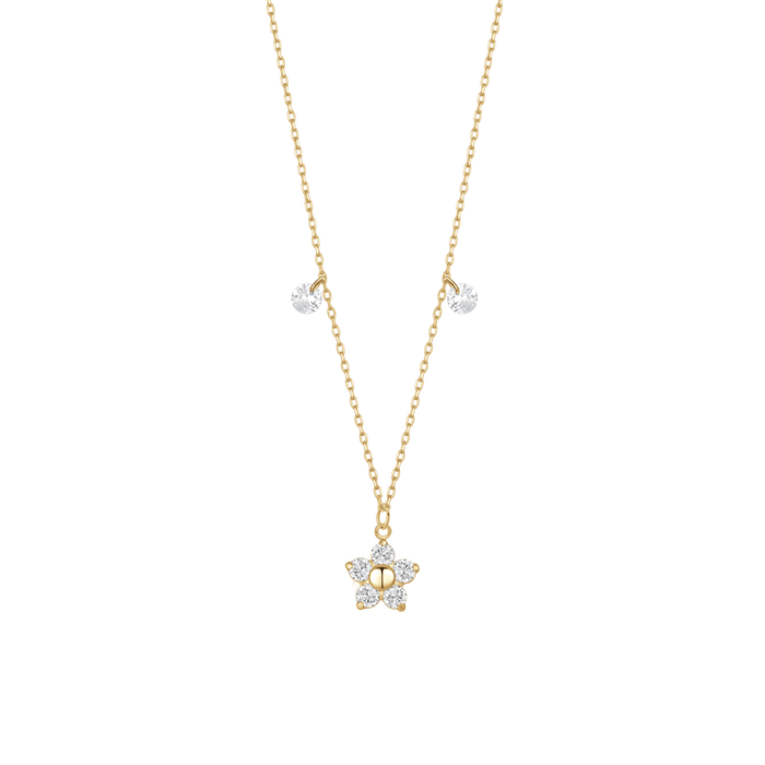 COLLANA DONNA IN ACCIAIO CON PENDENTE FIORE CON E PETALI ZICONE BIANCO COLORE OR