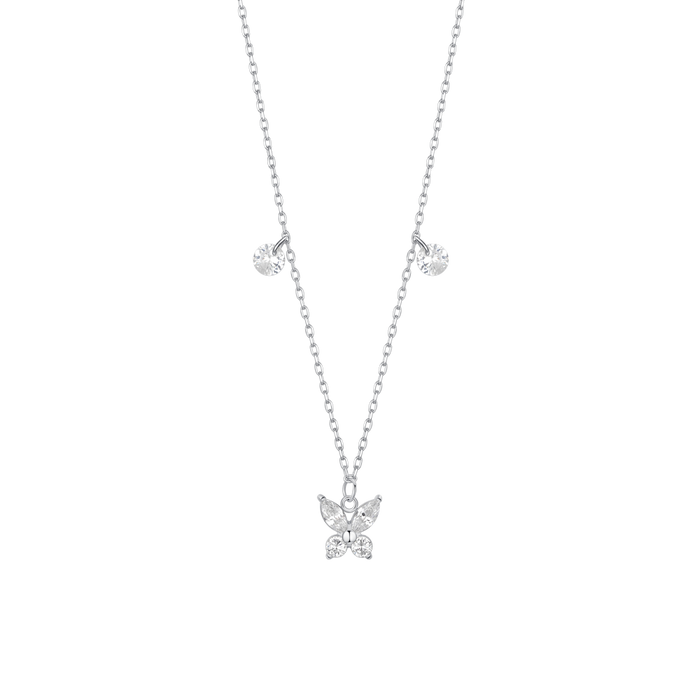 COLLANA DONNA IN ACCIAIO CON PENDENTE FARFALLA ED ALI ZIRCONE BIANCO