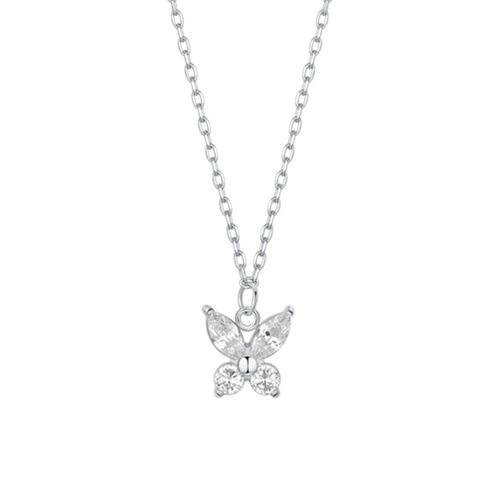 COLLANA DONNA IN ACCIAIO CON PENDENTE FARFALLA ED ALI ZIRCONE BIANCO
