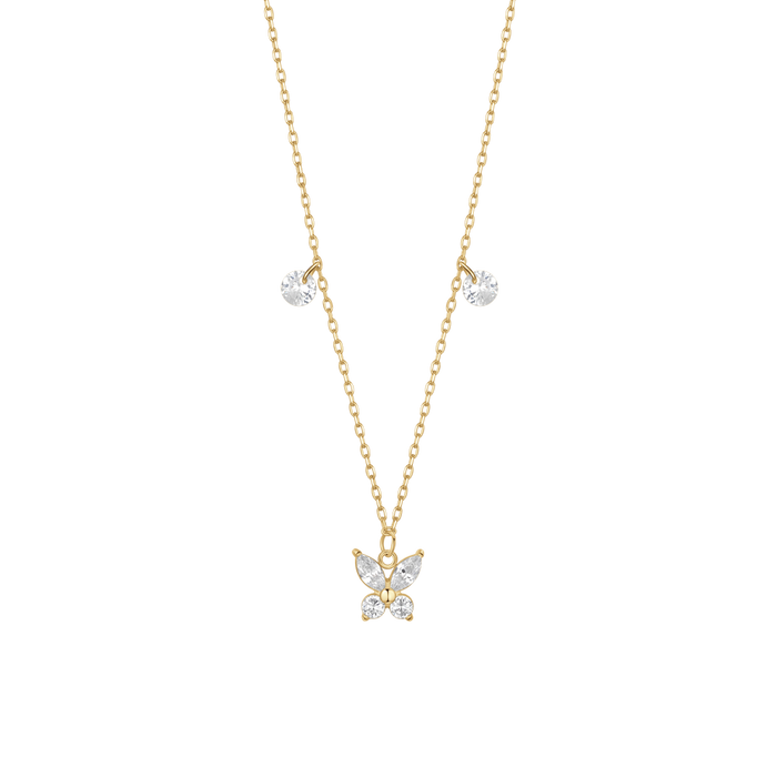 COLLANA DONNA IN ACCIAIO CON PENDENTE FARFALLA ED ALI ZIRCONE BIANCO COLORE ORO