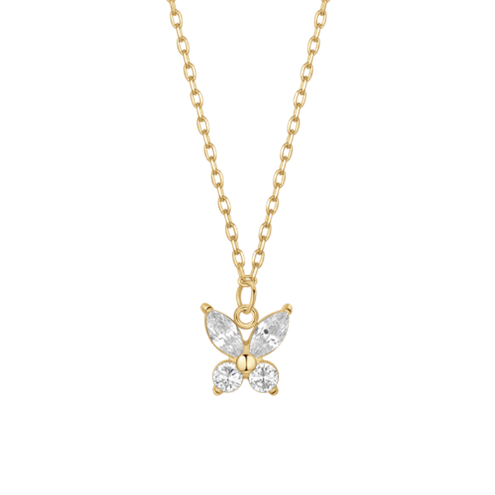 COLLANA DONNA IN ACCIAIO CON PENDENTE FARFALLA ED ALI ZIRCONE BIANCO COLORE ORO