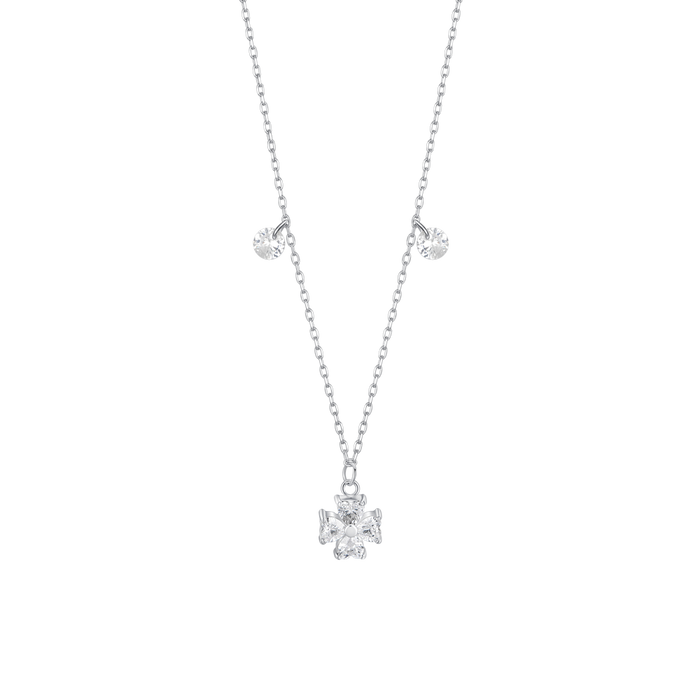 COLLANA IN ACCIAIO CON QUADRIFOGLIO E PETALI ZIRCONE BIANCO