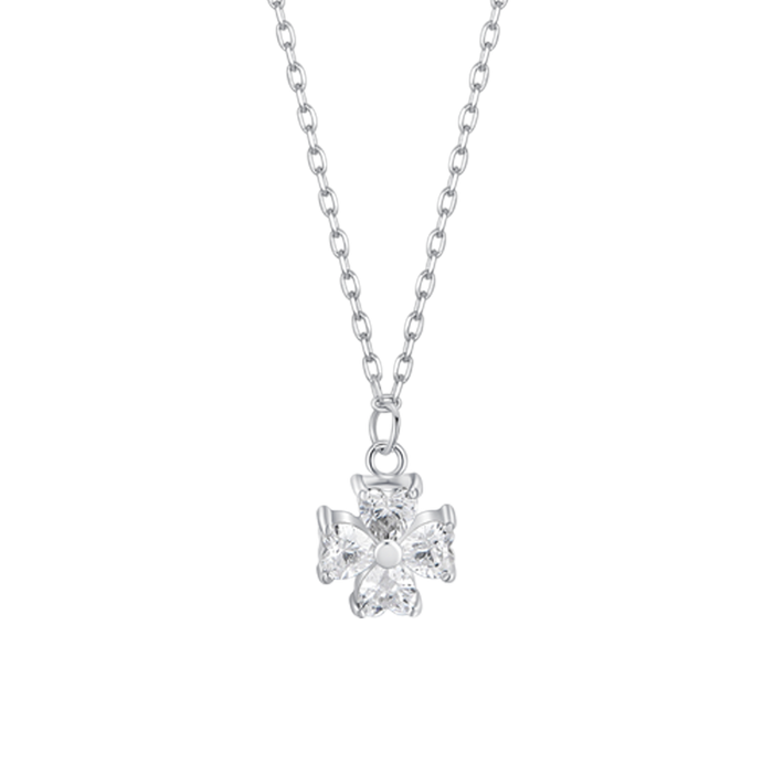 COLLANA IN ACCIAIO CON QUADRIFOGLIO E PETALI ZIRCONE BIANCO