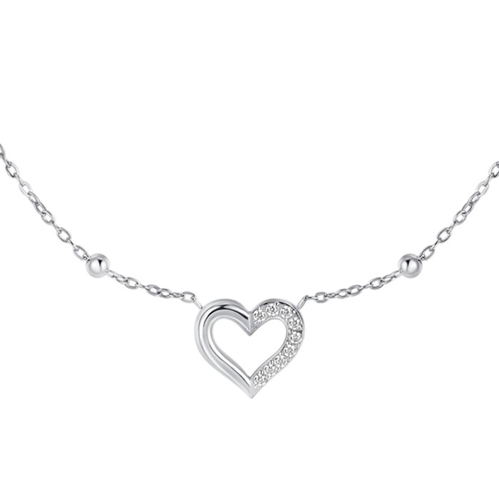COLLANA DONNA IN ACCIAIO CON CUORE E PUNTI LUCE IN ZIRCONE BIANCO
