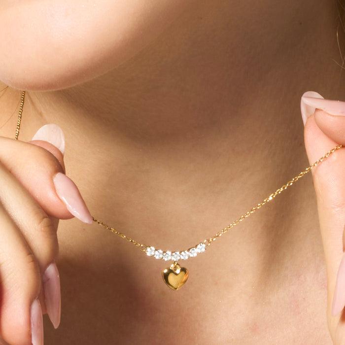 COLLANA DONNA IN ACCIAIO IP GOLD CON CUORE E ZIRCONI BIANCHI