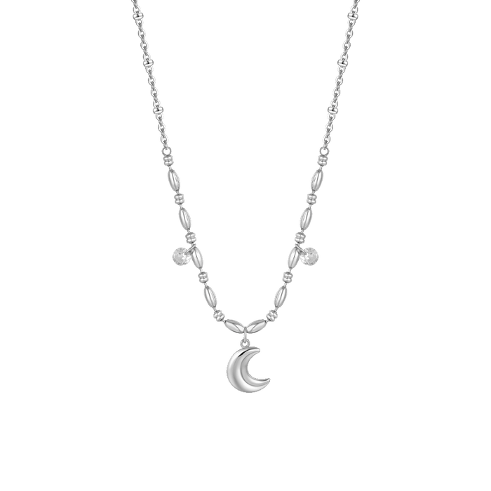 COLLANA DONNA IN ACCIAIO CON LUNA E ZIRCONI BIANCHI
