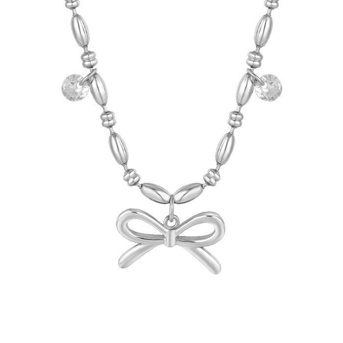 COLLANA DONNA IN ACCIAIO CON FIOCCO E ZIRCONI BIANCHI