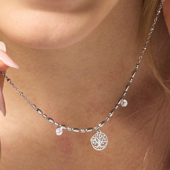 COLLANA DONNA IN ACCIAIO CON ALBERO DELLA VITA E ZIRCONI BIANCHI
