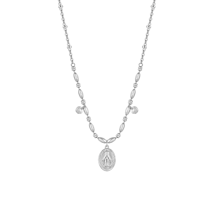 COLLANA DONNA IN ACCIAIO CON MADONNINA MIRACOLOSA E ZIRCONI BIANCHI