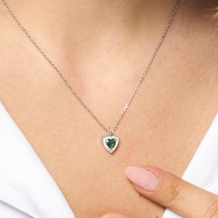 COLLANA DONNA IN ACCIAIO CON CUORE CON ZIRCONI VERDI E BIANCHI