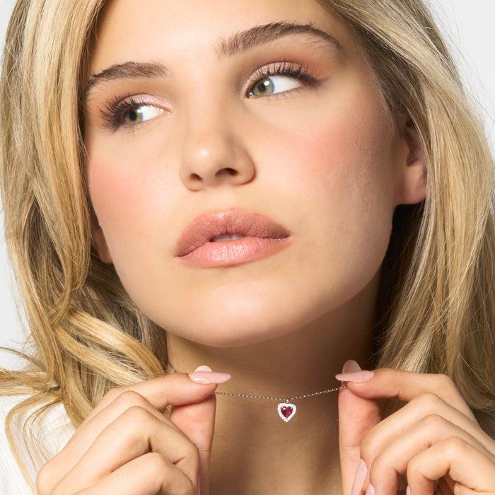 COLLANA DONNA IN ACCIAIO CON CUORE CON ZIRCONI ROSSI E BIANCHI