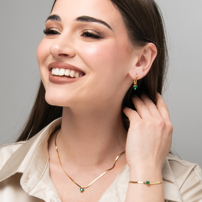 COLLANA DONNA IN ACCIAIO COLORE ORO CON ZIRCONE VERDE