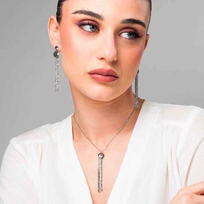 COLLANA DONNA IN ACCIAIO CON ELEMENTO IN ACCIAIO E CRISTALLI BIANCHI