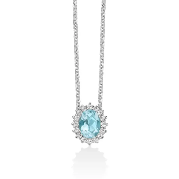 Girocollo con Gemma del Cielo ovale piccolo e topazi bianchi in argento