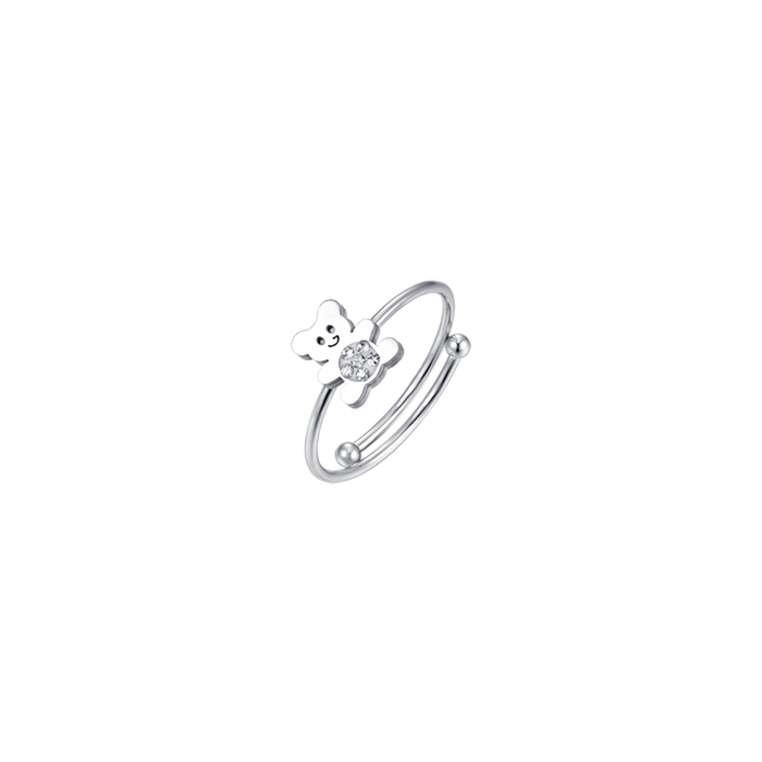 GIRL'S STEEL RING WITH TEDDY BEAR WITH WHITE CRYSTALS