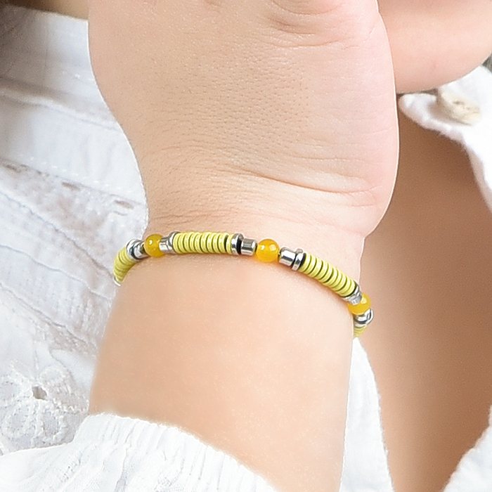 GIRL'S BRACELET IN STEEL WITH YELLOW STONES AND ELEMENTS WITH YELLOW ENAMEL