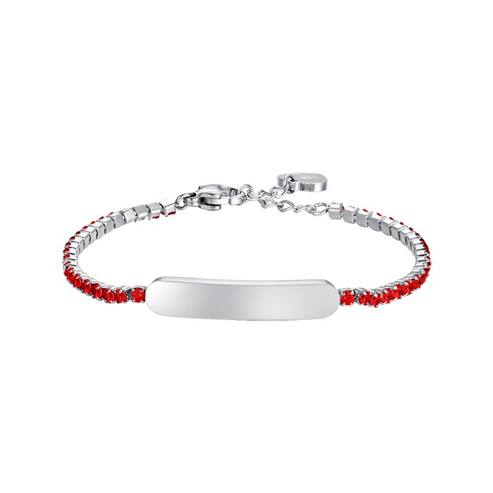 GIRL'S TENNIS BRACELET IN STEEL WITH RED CRYSTALS AND PLATE