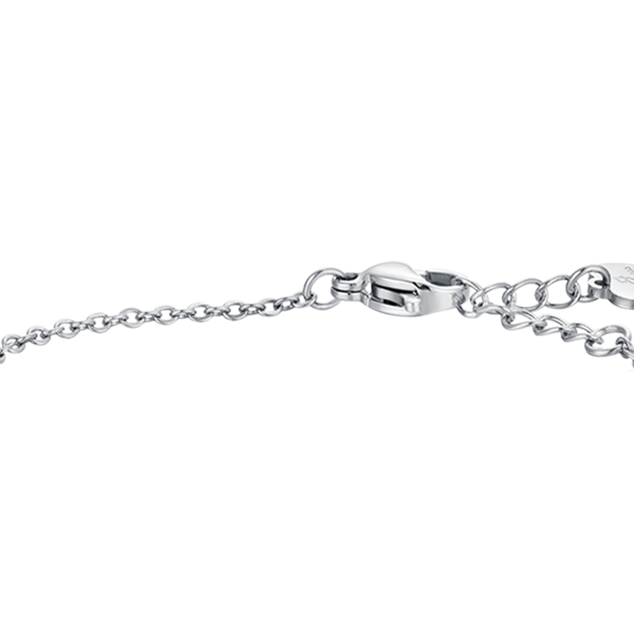 GIRL'S BRACELET IN STEEL WITH PLATE AND TEDDY BEAR WITH WHITE CRYSTALS