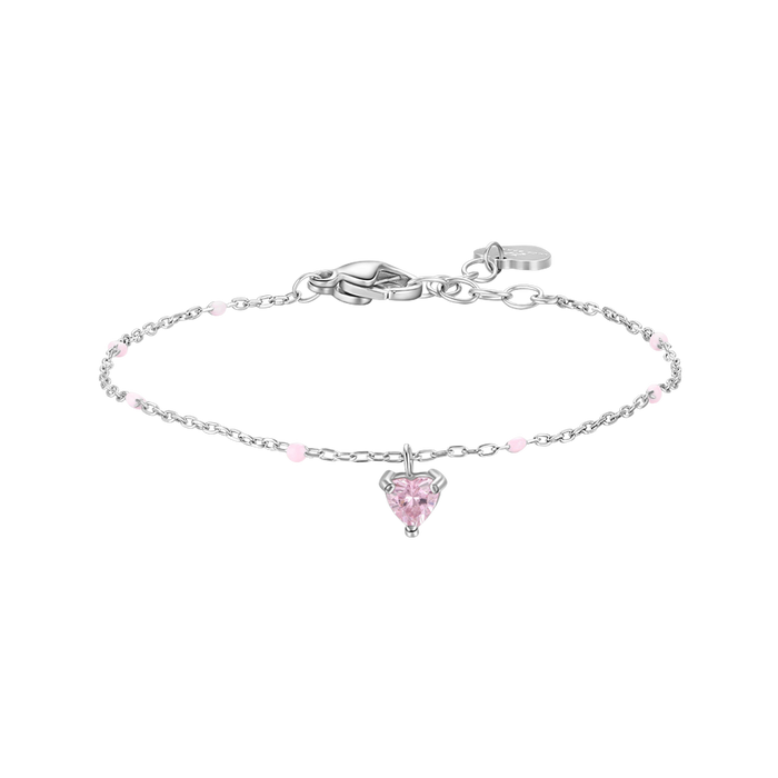 BRACCIALE BAMBINA IN ACCIAIO CON CUORE ZIRCONE ROSA E PIETRE ROSA