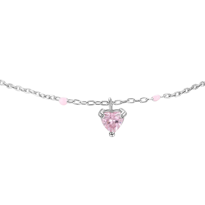 BRACCIALE BAMBINA IN ACCIAIO CON CUORE ZIRCONE ROSA E PIETRE ROSA