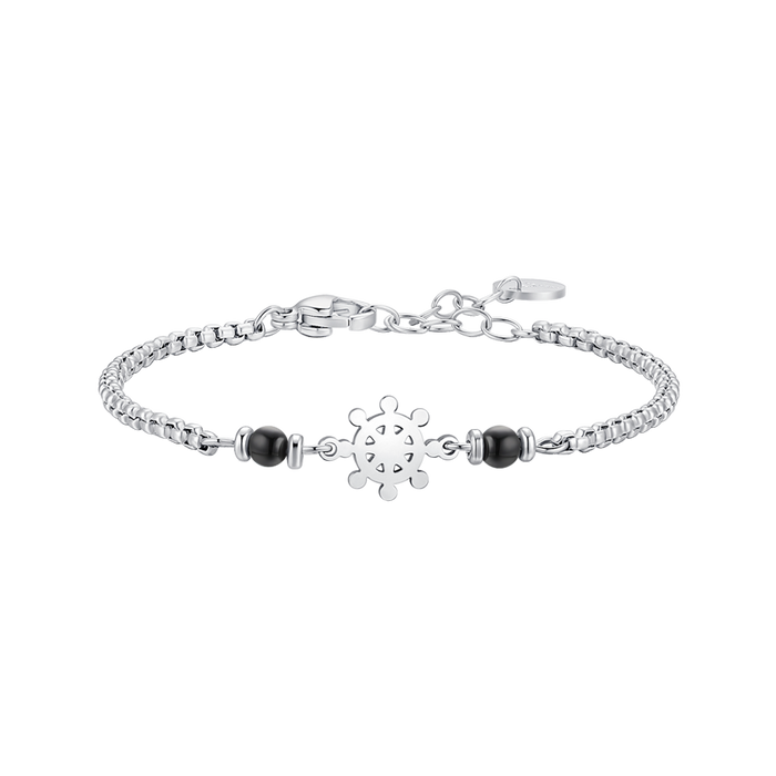 BRACCIALE BAMBINO IN ACCIAIO CON TIMONE E PIETRE AGATA NERA