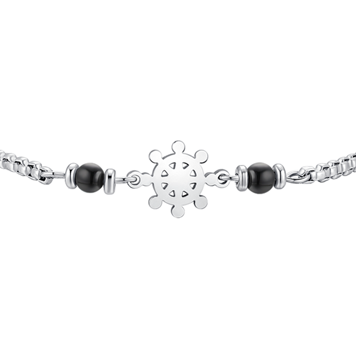 BRACCIALE BAMBINO IN ACCIAIO CON TIMONE E PIETRE AGATA NERA