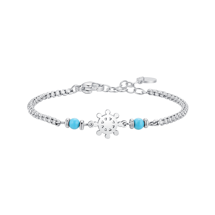 BRACCIALE BAMBINO IN ACCIAIO CON ANCORA E PIETRE TURCHESI