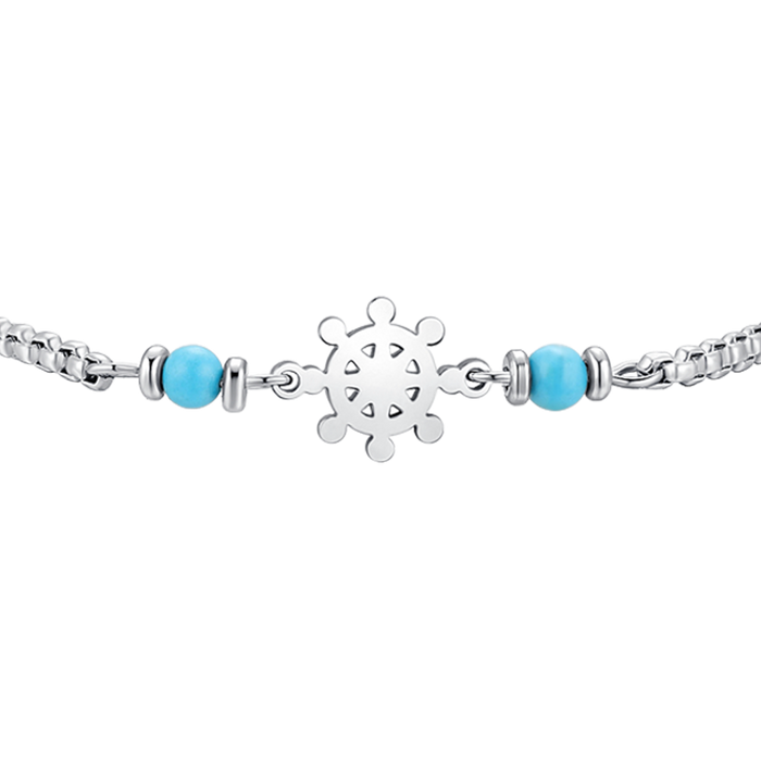 BRACCIALE BAMBINO IN ACCIAIO CON ANCORA E PIETRE TURCHESI